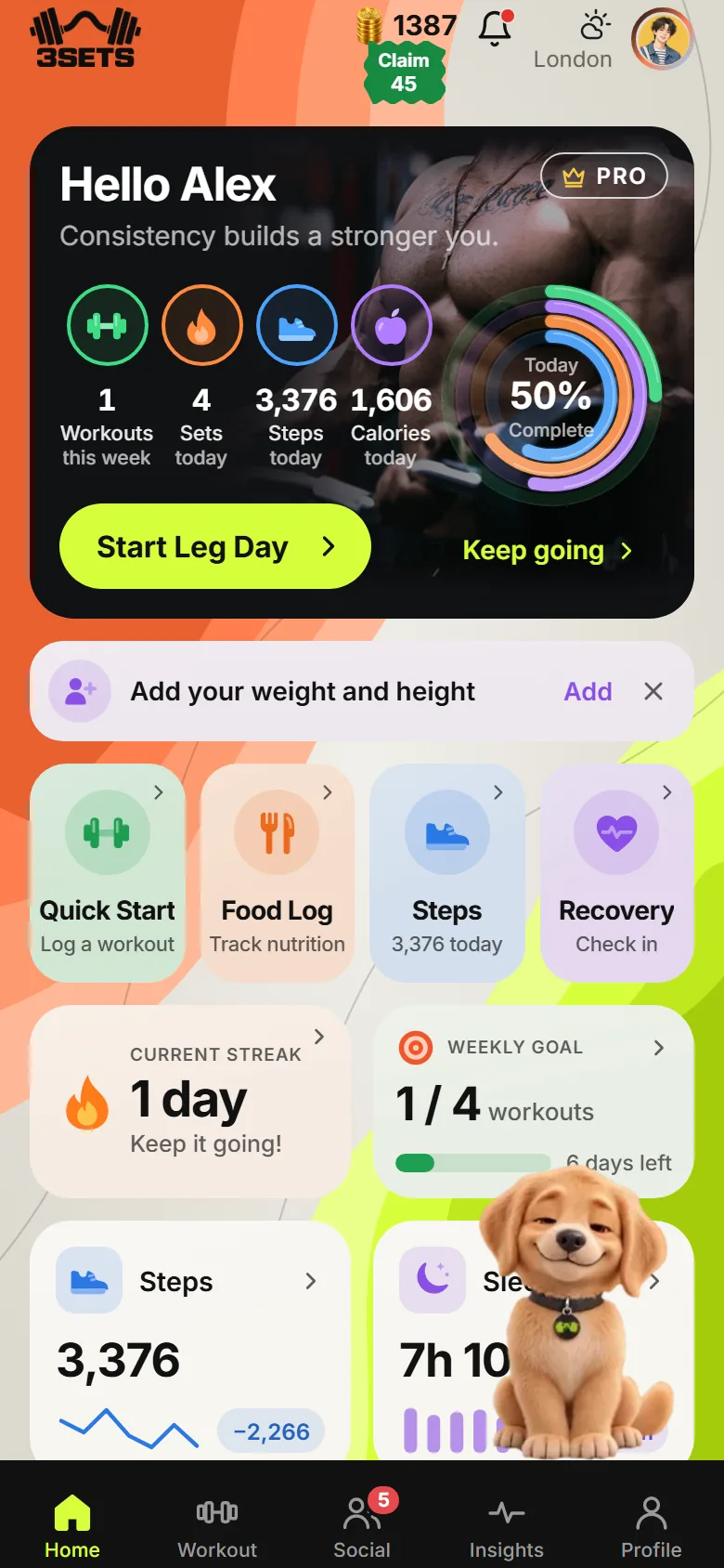 The 3SETS Home screen